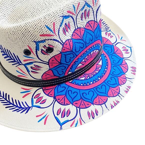 MEXICAN Artisanal Hat HandPainted Fedora Mandala Sombrero Panama Bohemian Large main image 5